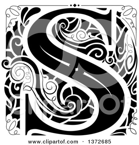 Clipart of a Black and White Vintage Letter S Monogram - Royalty Free ...
