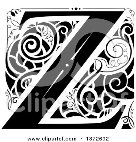 Clipart of a Black and White Vintage Letter Z Monogram - Royalty Free Vector Illustration by BNP Design Studio