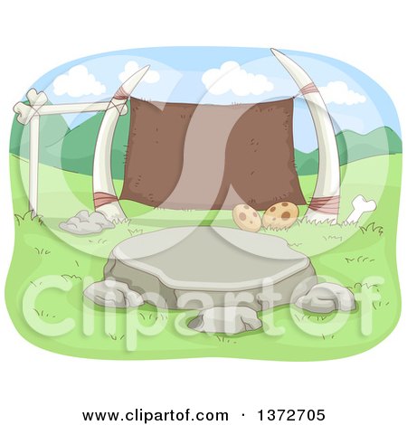 Clipart of a Fossil and Stone Outdoor Class Room - Royalty Free Vector Illustration by BNP Design Studio