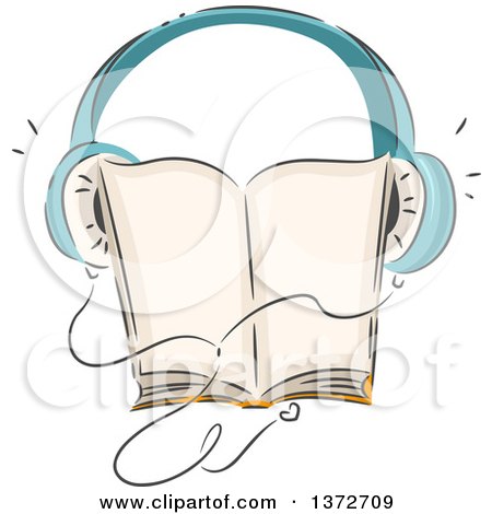 Clipart of a Sketched Audio Book with Headphones - Royalty Free Vector Illustration by BNP Design Studio