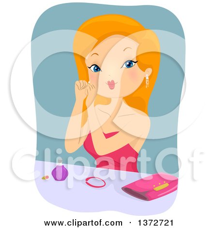 Clipart of a Red Haired White Woman Removing Jewelery - Royalty Free Vector Illustration by BNP Design Studio