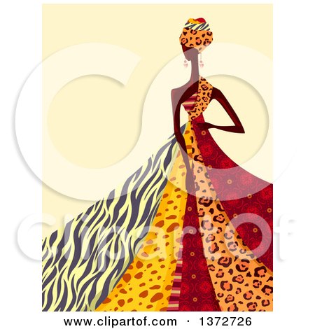 Clipart of an African Queen in a Patterned Dress, over Beige - Royalty Free Vector Illustration by BNP Design Studio