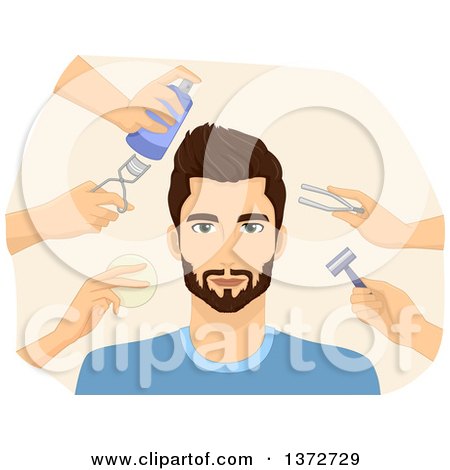 Clipart of a Metrosexual Man Being Groomed by a Team - Royalty Free Vector Illustration by BNP Design Studio