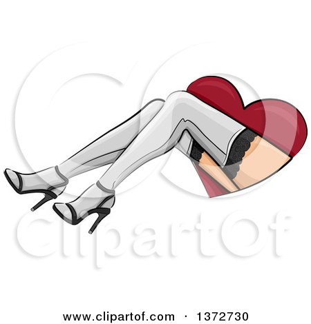 Clipart of a Sexy Woman's Legs in Stockings and Heels, Emerging from a Red Heart - Royalty Free Vector Illustration by BNP Design Studio