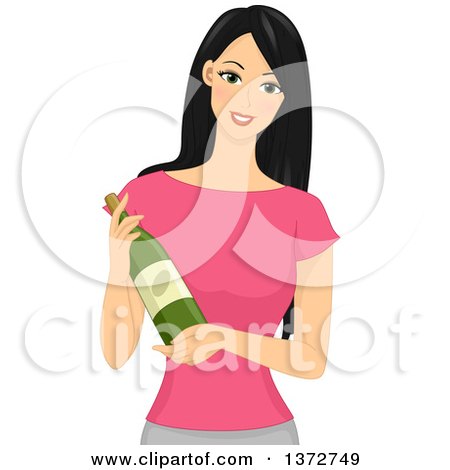 Clipart of a Beautiful Woman Holding a Bottle of Wine - Royalty Free Vector Illustration by BNP Design Studio