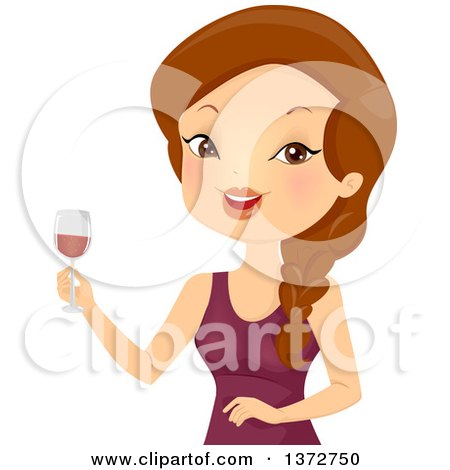 Clipart of a Brunette White Woman Toasting with a Glass of Wine - Royalty Free Vector Illustration by BNP Design Studio