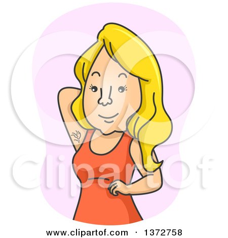 Clipart of a Cartoon Blond White Woman Showing Her Hairy Armpits - Royalty Free Vector Illustration by BNP Design Studio