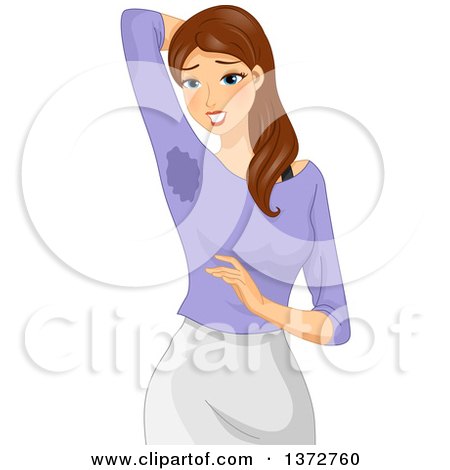 Clipart of a Brunette White Woman Showing Her Sweaty Underarms - Royalty Free Vector Illustration by BNP Design Studio