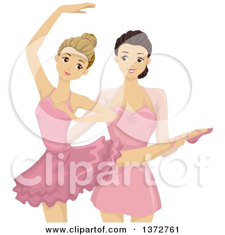 Clipart of a Ballerina Coach Giving Lessons to a Student - Royalty Free Vector Illustration by BNP Design Studio