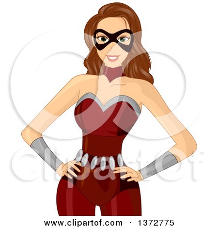 Clipart of a Brunette White Female Super Hero Wearing a Mask - Royalty Free Vector Illustration by BNP Design Studio