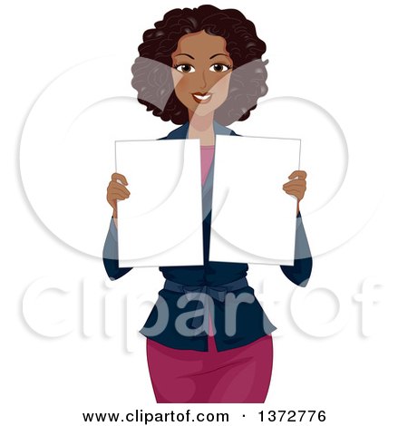 Clipart of a Happy Black Woman Holding Blank Boards - Royalty Free Vector Illustration by BNP Design Studio