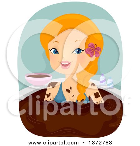 Clipart of a Red Haired White Woman Soaking in a Chocolate Bath - Royalty Free Vector Illustration by BNP Design Studio