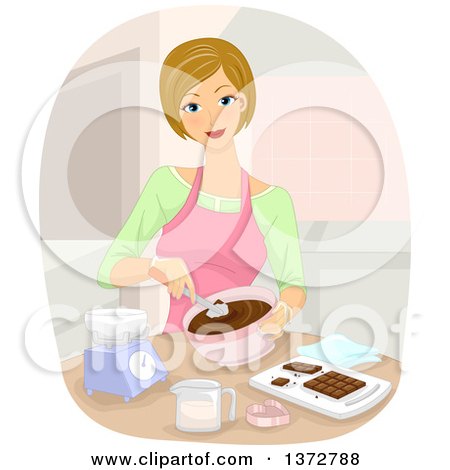 Clipart of a Blond White Woman Making Chocolates - Royalty Free Vector Illustration by BNP Design Studio