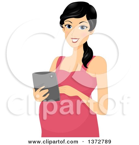 Clipart of a Happy Pregnant Woman Using a Tablet Computer - Royalty Free Vector Illustration by BNP Design Studio