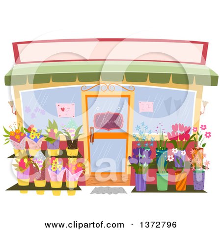 Clipart of a Flower Shop Store Facade with a Blank Sign - Royalty Free Vector Illustration by BNP Design Studio