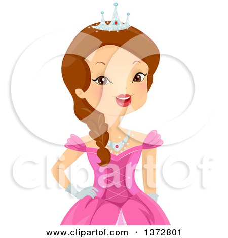 Clipart of a Brunette White Girl in a Princess Dress - Royalty Free Vector Illustration by BNP Design Studio