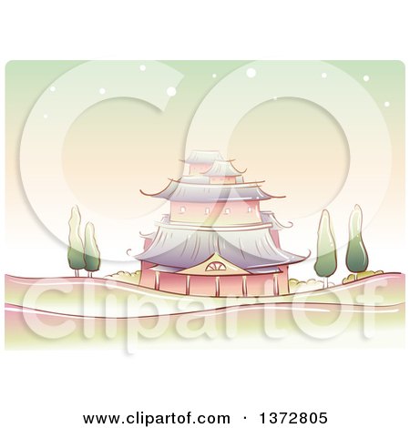 Clipart of a Landscape with a Chinese Temple - Royalty Free Vector Illustration by BNP Design Studio
