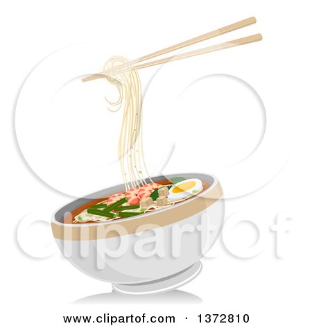 Clipart of a Pair of Chopsticks and a Bowl of Laksa Noodles - Royalty Free Vector Illustration by BNP Design Studio