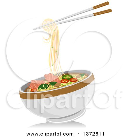 Clipart of a Pair of Chopsticks and a Bowl of Pho Noodles - Royalty Free Vector Illustration by BNP Design Studio