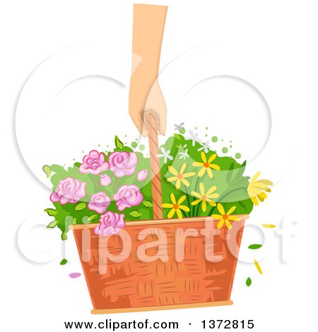Clipart of a Caucasian Hand Carrying a Basket of Flowers - Royalty Free Vector Illustration by BNP Design Studio