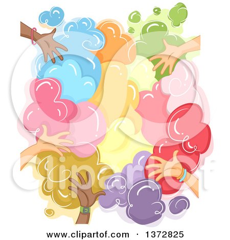 Clipart of a Colorful Cloud of Powder with Hands - Royalty Free Vector Illustration by BNP Design Studio