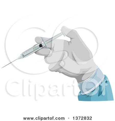 Clipart of a Gloved Doctor's Hands Holding a Vaccine Syringe - Royalty Free Vector Illustration by BNP Design Studio