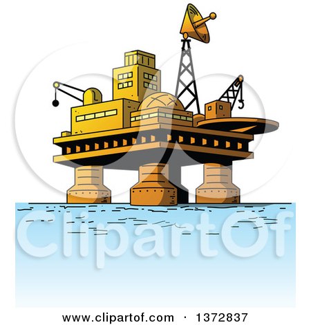 Clipart Of An Oil Rig Platform in the Ocean - Royalty Free Vector Illustration by Clip Art Mascots