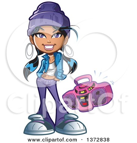 Clipart Of A Hip Young Woman With a Boom Box Radio - Royalty Free Vector Illustration by Clip Art Mascots