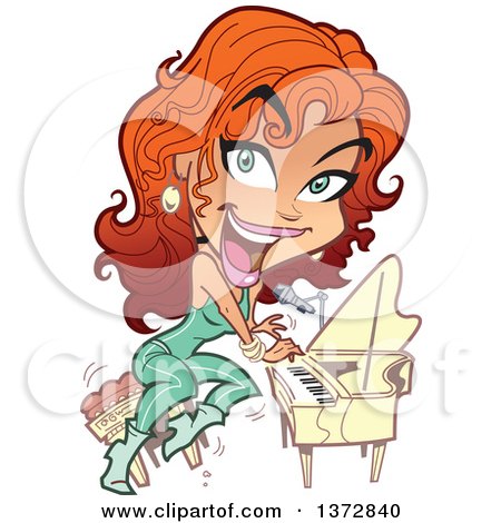 Clipart Of A Red Haired White Female Musician Playing a Piano - Royalty Free Vector Illustration by Clip Art Mascots