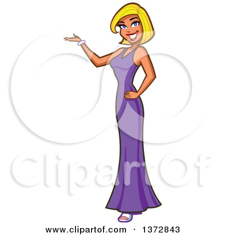 Clipart Of A Blond White Female TV Show Hostess Presenting - Royalty Free Vector Illustration by Clip Art Mascots