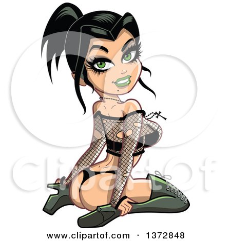 Clipart Of A Sexy Gothic Pinup Woman on Her Knees - Royalty Free Vector Illustration by Clip Art Mascots