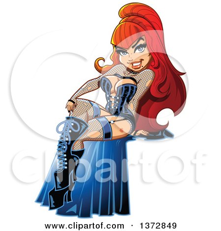 Clipart Of A Sexy Red Haired White Witch Pinup Woman - Royalty Free Vector Illustration by Clip Art Mascots