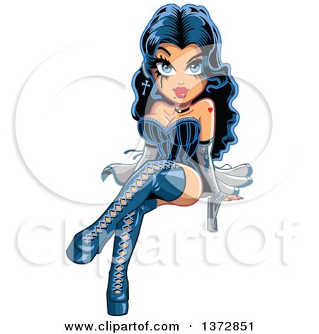 Clipart Of A Sexy Gothic Pinup Woman Sitting With Her Legs Crossed - Royalty Free Vector Illustration by Clip Art Mascots