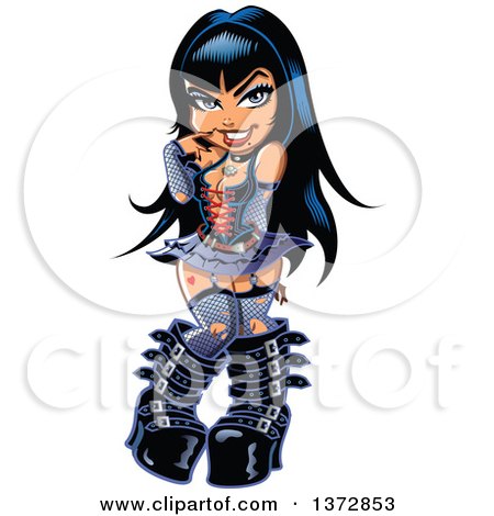 Clipart Of A Sexy Shy Gothic Pinup Woman - Royalty Free Vector Illustration by Clip Art Mascots