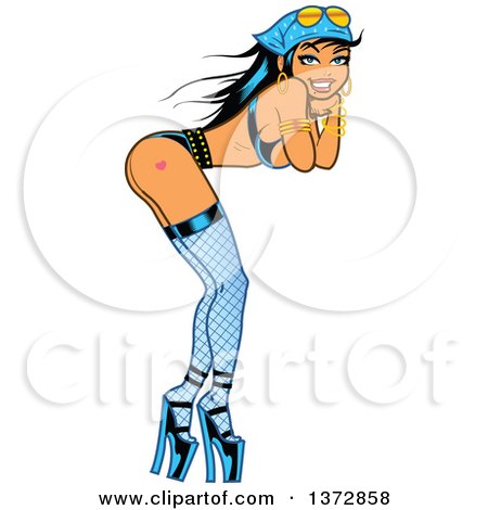 Clipart Of A Sexy Biker Chick Pinup Woman Bending Over - Royalty Free Vector Illustration by Clip Art Mascots