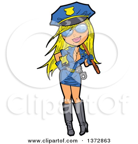 Clipart Of A Sexy Blond White Police Pinup Woman - Royalty Free Vector Illustration by Clip Art Mascots