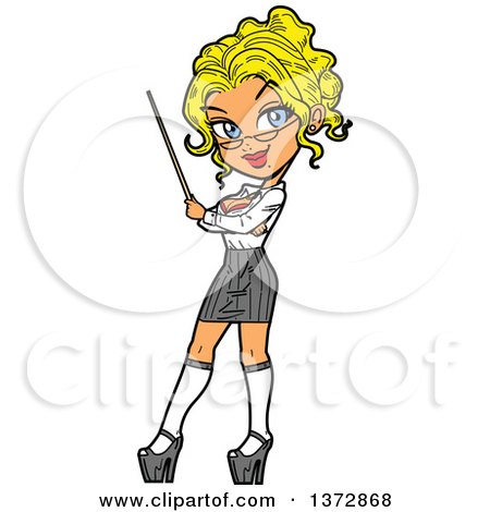 Clipart Of A Sexy Blond White Teacher Pinup Woman - Royalty Free Vector Illustration by Clip Art Mascots
