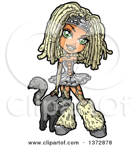 Clipart Of A Blond Gothic White Girl With Dreadlocks, Furry Boots and a Cat - Royalty Free Vector Illustration by Clip Art Mascots