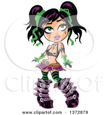 Clipart Of A Gothic Girl With High Leather Boots and Pig Tails - Royalty Free Vector Illustration by Clip Art Mascots