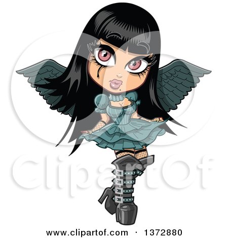 Clipart Of A Gothic Girl With Wings - Royalty Free Vector Illustration by Clip Art Mascots