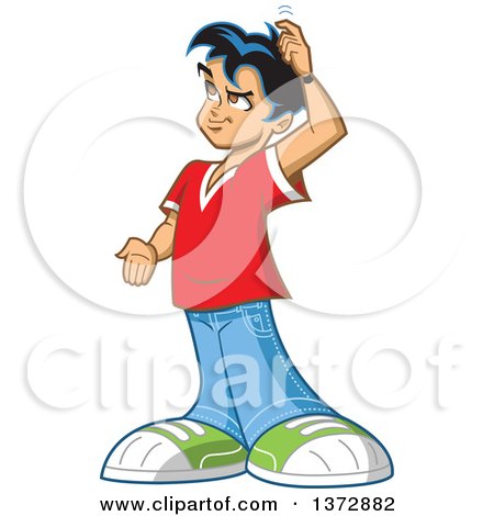 Clipart Of A Forgetful Young Man Trying to Remember Something - Royalty Free Vector Illustration by Clip Art Mascots