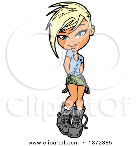 Clipart Of A Blond White Shy Tom Boy Girl - Royalty Free Vector Illustration by Clip Art Mascots