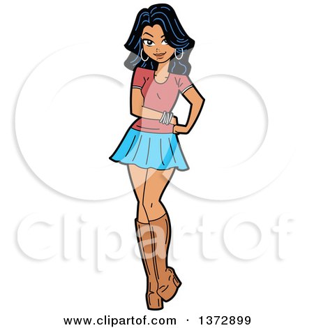 Clipart Of A Beautiful Hispanic Woman Modeling Boots, A Shirt and Shirt- Royalty Free Vector Illustration by Clip Art Mascots