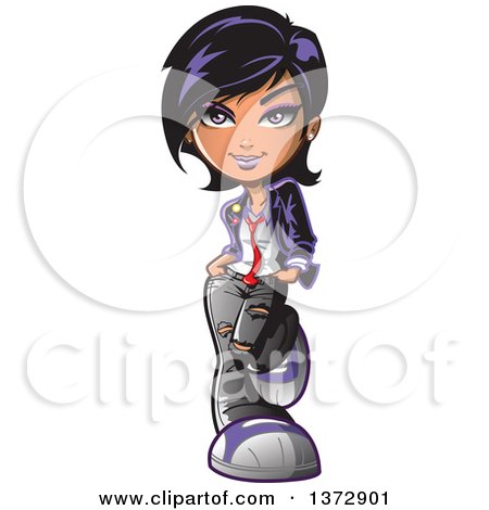 Clipart Of A White Punk Rock Girl Leaning Back Against a Wall - Royalty Free Vector Illustration by Clip Art Mascots