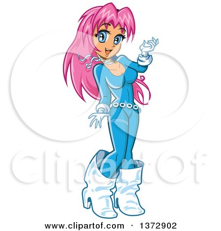 Clipart Of A Pink Haired White Manga Girl in a Blue Suit - Royalty Free Vector Illustration by Clip Art Mascots