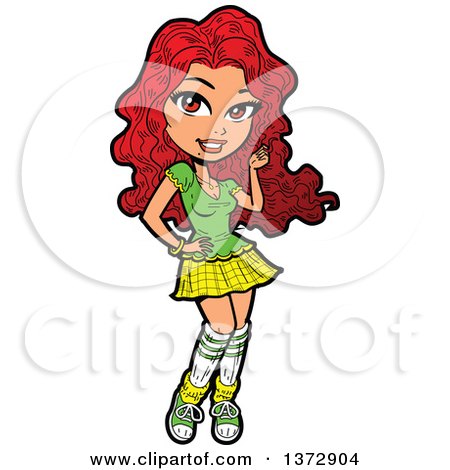 Clipart Of A Red Haired White Woman Acting Shy - Royalty Free Vector Illustration by Clip Art Mascots