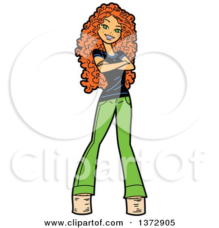 Clipart Of A Red Haired White Woman Standing With Folded Arms - Royalty Free Vector Illustration by Clip Art Mascots