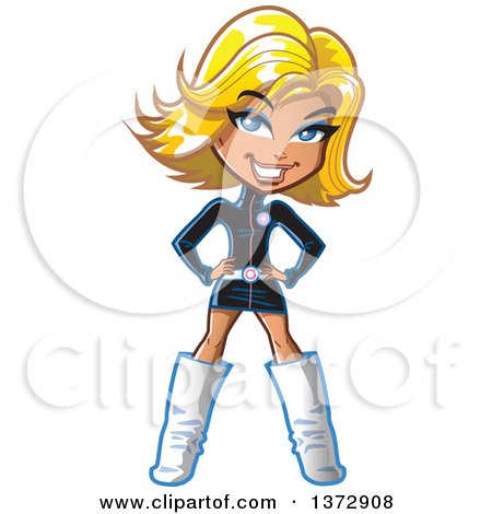 Clipart Of A Happy Blond White Woman Posing in a Dress and Tall Boots - Royalty Free Vector Illustration by Clip Art Mascots