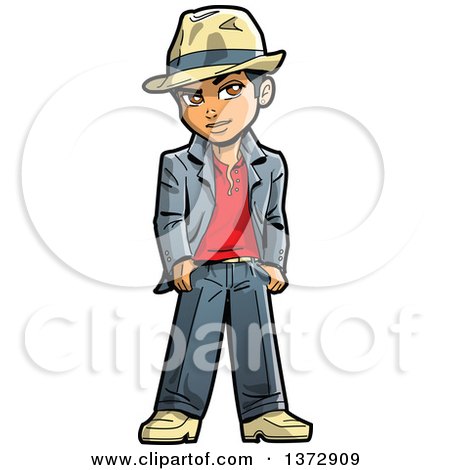 Clipart Of A Cool Young Black Man Wearing a Fedora - Royalty Free Vector Illustration by Clip Art Mascots