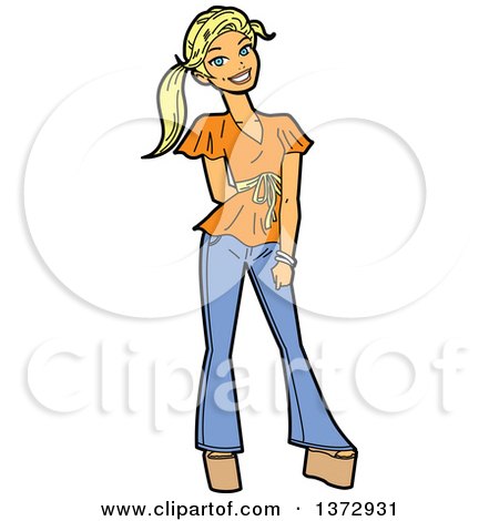 Clipart Of A Young Blond White Woman Smiling and Posing - Royalty Free Vector Illustration by Clip Art Mascots